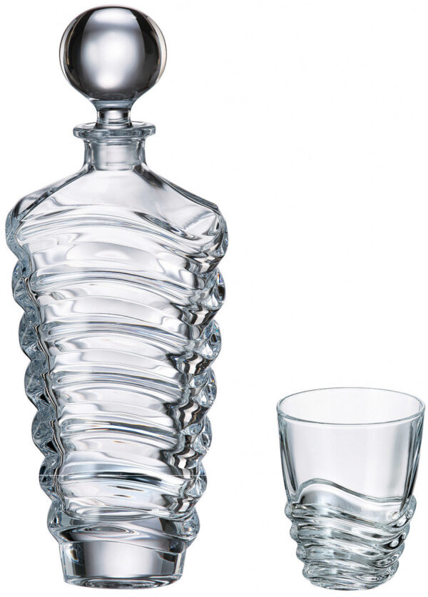 crystalite bohemia wave viski seti, viski şişesi, 6 lı bardaktan oluşan karaflı viski seti, çek kristali, ithal