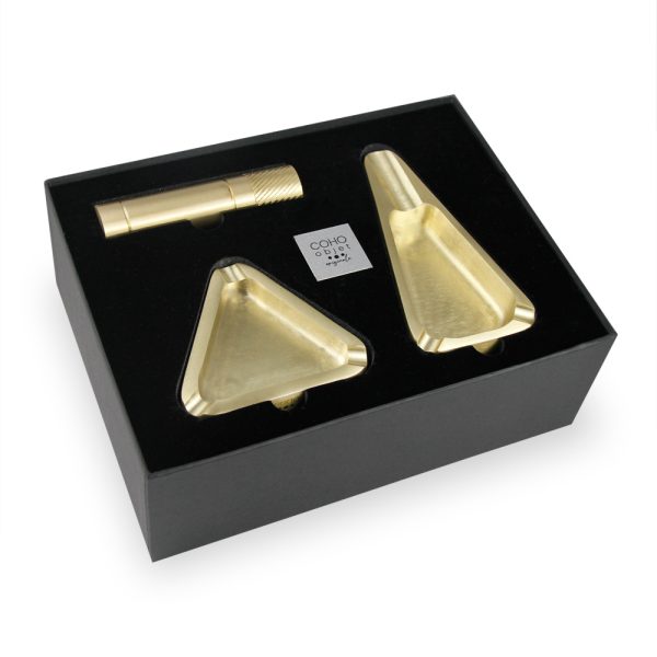 Coho Box Brazen Döküm Pirinç Puroluk & Küllük & Kibritlik Hediye Seti - Görsel 3